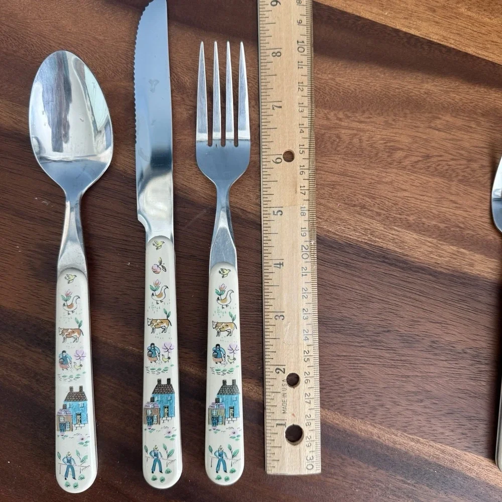 Vintage Heartland International Flatware‎ 5 Pc Place Setting Folk Art Country